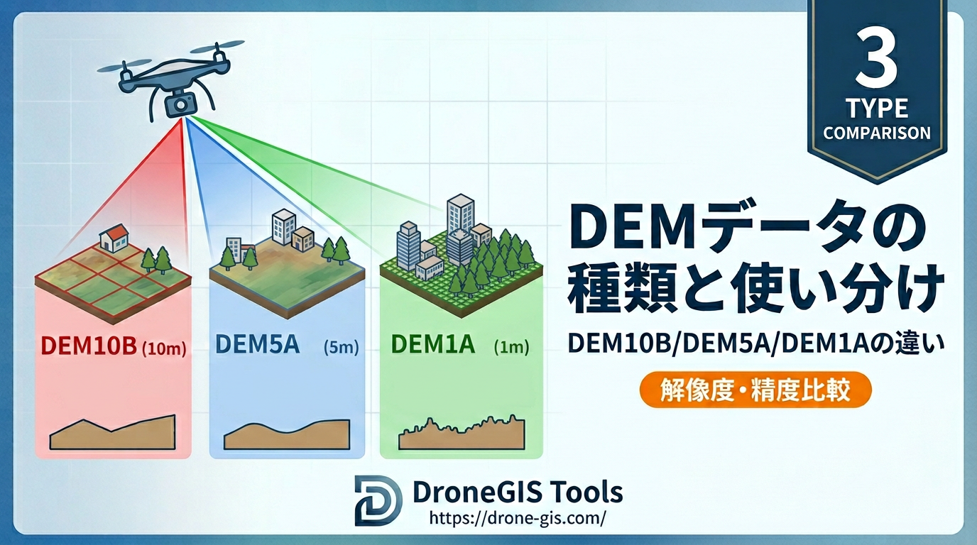 DEMデータの種類と解像度の比較図