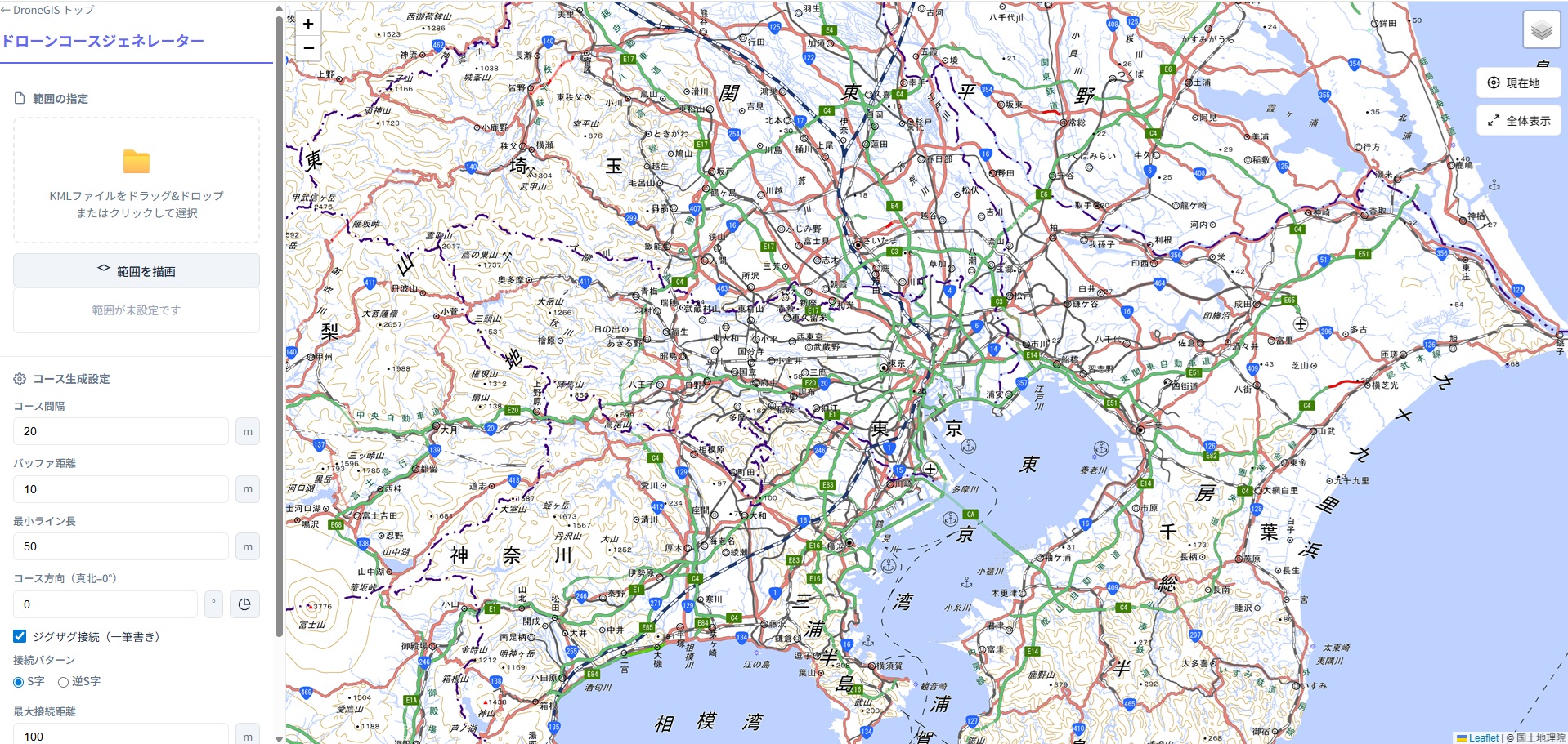 ドローンコースジェネレーターの画面